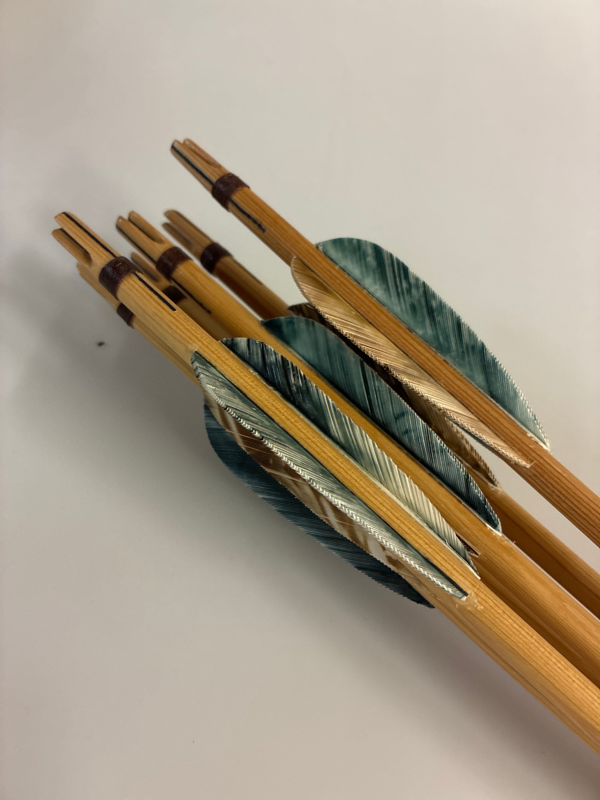 6x primitive wooden arrows. 40lb @ 30”. Self nocks, 100gn piles.