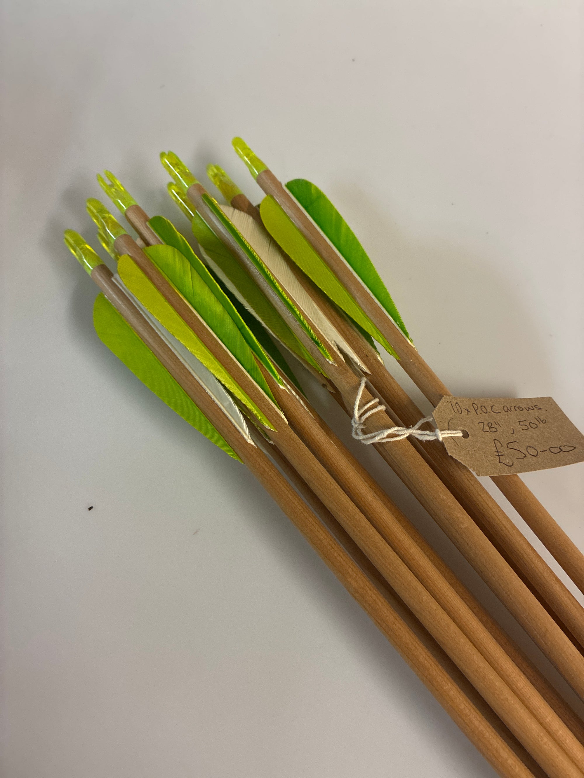 10x poc 11/32 arrows, 50lb @ 28”, 100gn piles.