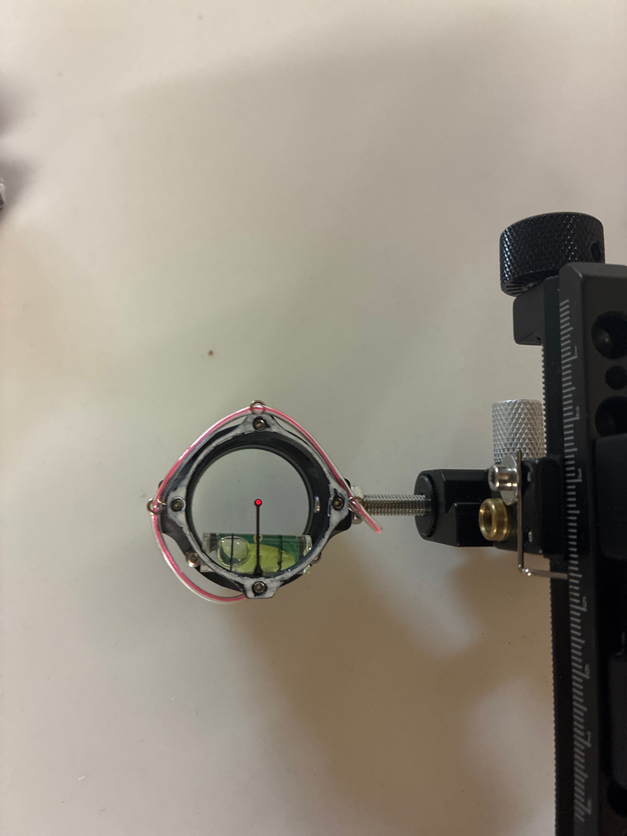 Second hand Stark compound sight. Click adjust, quick release. With 4x Avalon scope with red fibre optic.